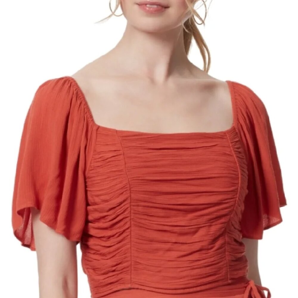 Jessica Simpson Ruched Crop Top – Puff Sleeve Peasant Style, Size M, NWT